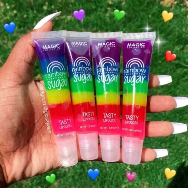 tasty Magic rainbow sugar lip balm Moisturizing fruity lip gloss in hand