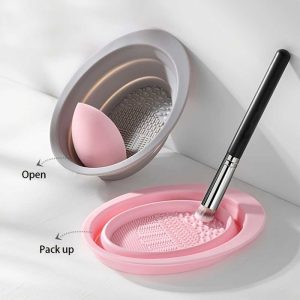 Silicone Foldable Brush Cleaning Bowl Beauty Tool Cosmetic Egg Bowl Makeup Sponge Cleaning Pad Foundation Scrub Board Mat