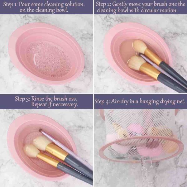 how to clean makeup tools using makeup sponge and brush cleaning bowl