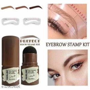 Eelhoe Hairline Eyebrow Stamp, Brow Stamp Shaping Kit with Reusable Eyebrow Stencils, Hairline Shadow Powder Stick (Black brown)