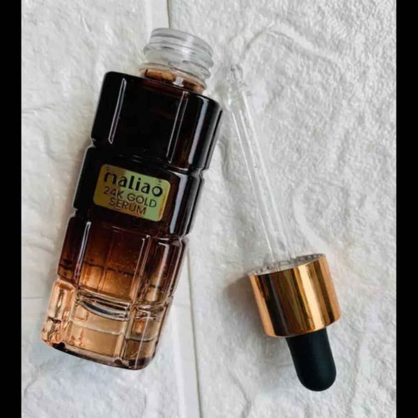 open bottle of Maliao 24K Gold Serum Smooth Wrinkles Firm Revitalize Antioxidant Recovery Complex