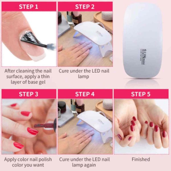 application of SUNmini UV LED Gel Nail Art Lamp, portable cable nail heater with polygel accessories