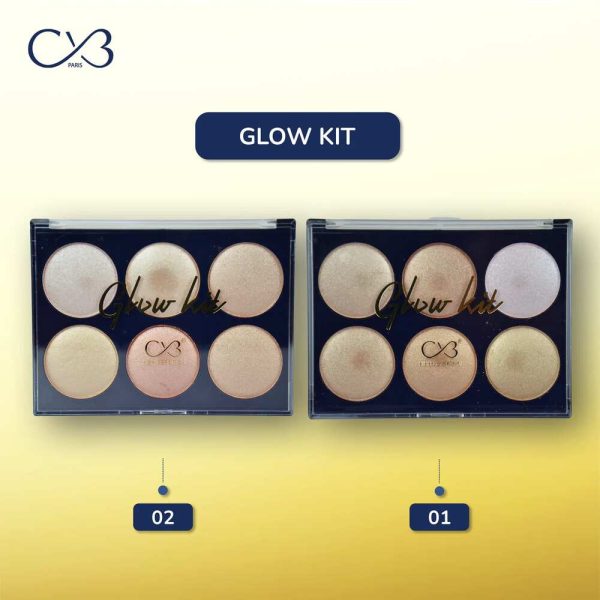 Both 01 and 02 Shade kit of CVB Highlighter Glow Kit 6 in 1 Highlighter Shimmery Palette shown