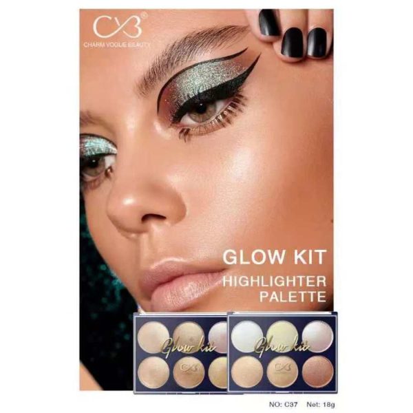 CVB Highlighter Glow Kit 6 in 1 palette applied on face and cheeks