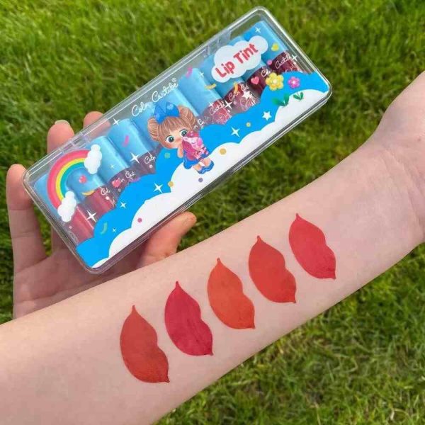 swatches applied on wrist of Color Castibe Matte Lip Tints Set of 10 Long Lasting Color Castle Reds Lip glosses
