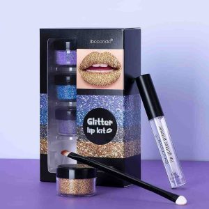 Ibcccndc Lip Eye Glitter Set 3 in 1 Lip Shimmer Kit 4 color Glitter Powder With Primer and Brush Waterproof Glittering Party Makeup