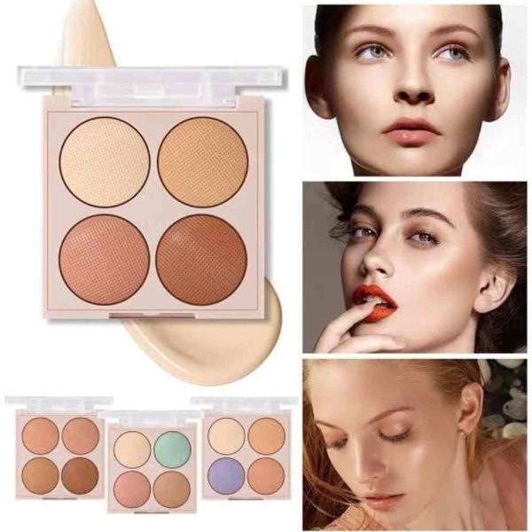 Miss Rose 4 Color Concealer and Corrector Palette, Color Correction and Discoloration Kit shades shown and applied on different faces.
